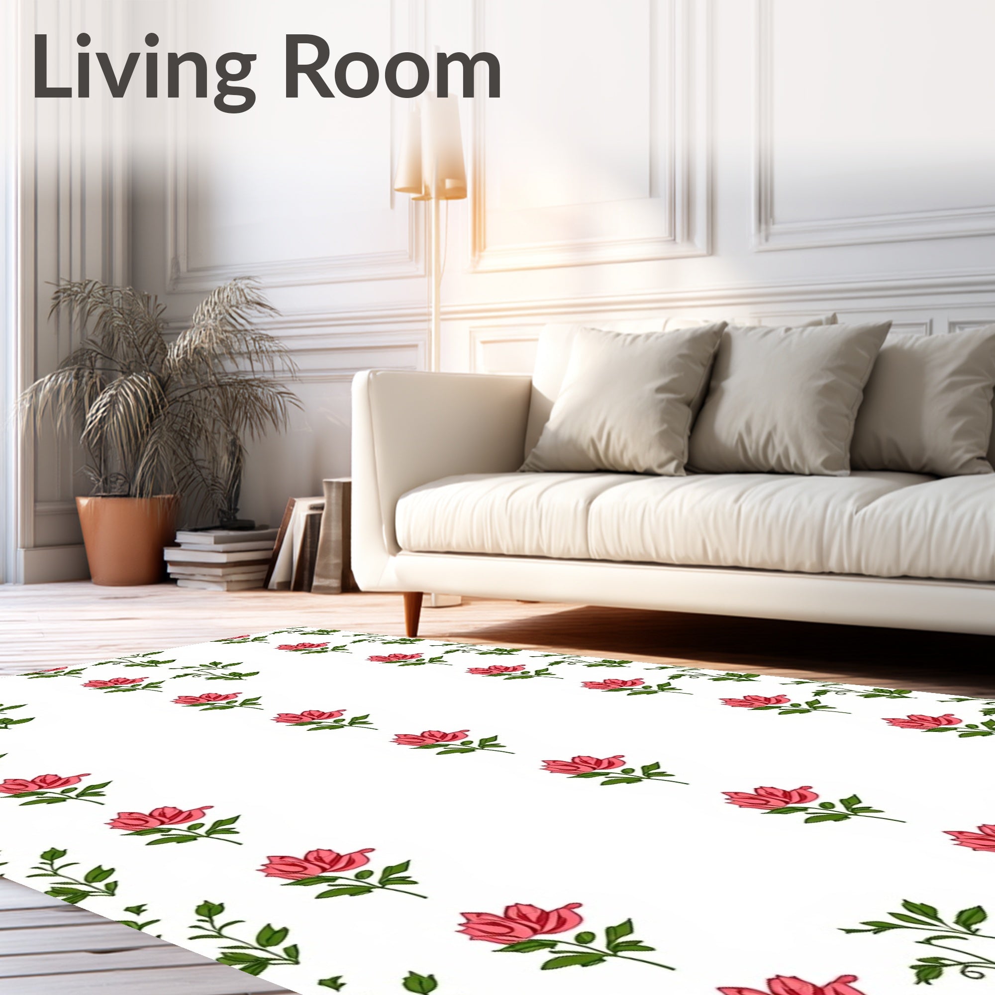 Pink Floral Vine Pattern Rug