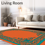 Terracotta Teal Floral Border Rug