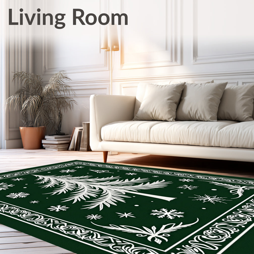 Winter Evergreen Snowy Pine Tree Rug
