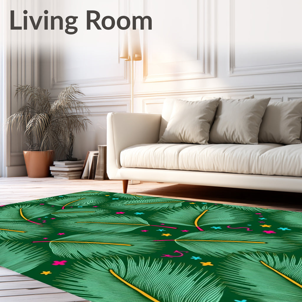 Green Tropical Palm Frond Scattered Stars Rug