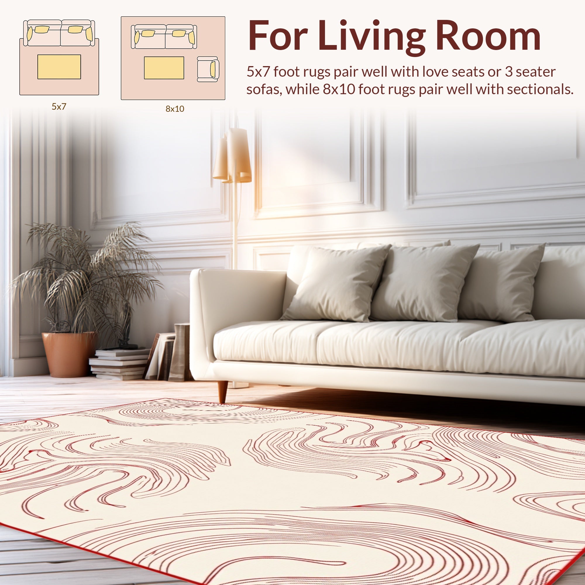 Abstract Red Swirl Contour Pattern Rug