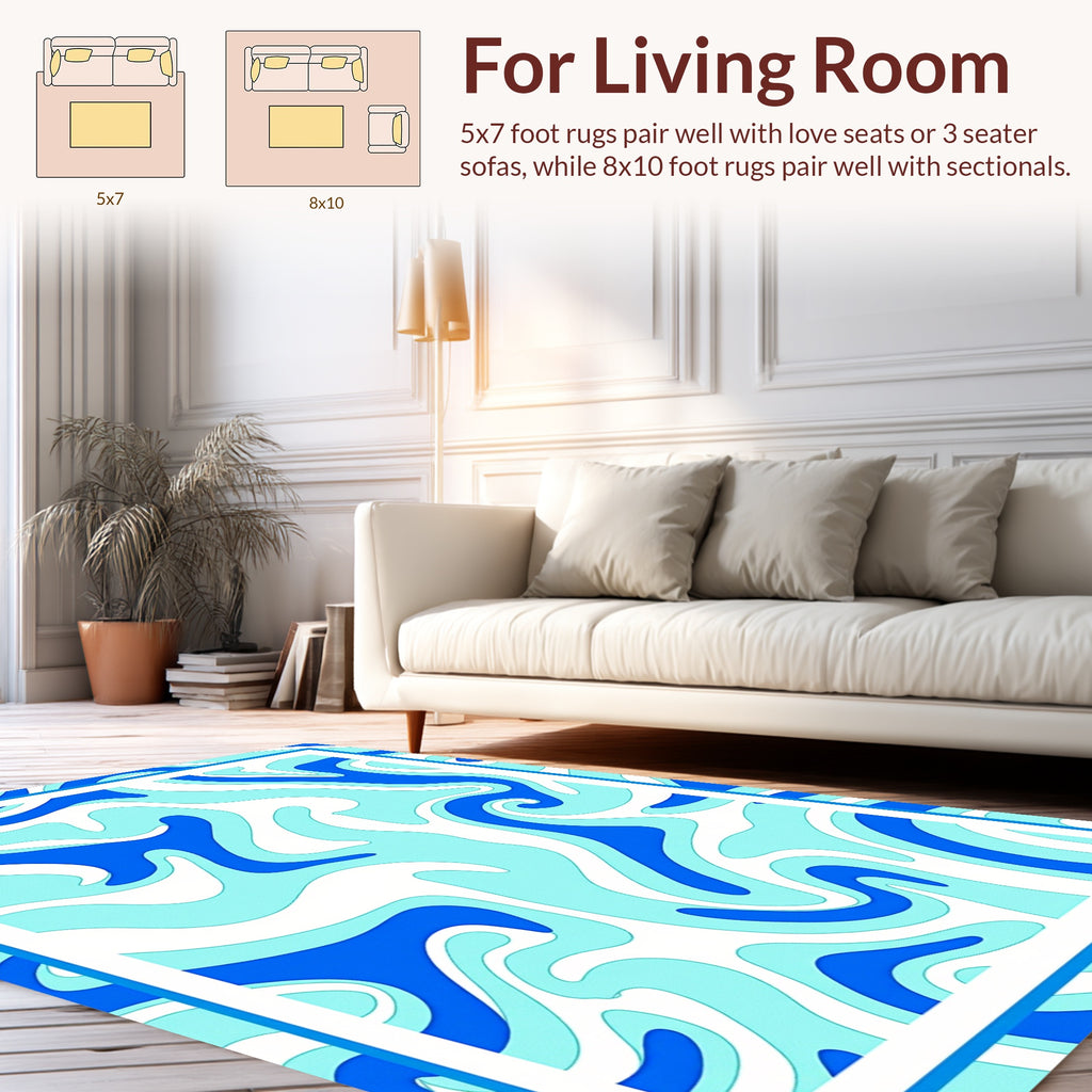Abstract Aqua Blue Swirl Pattern Rug