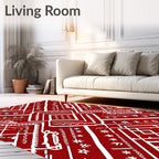 Crimson And White Geometric Tribal Pattern Rug