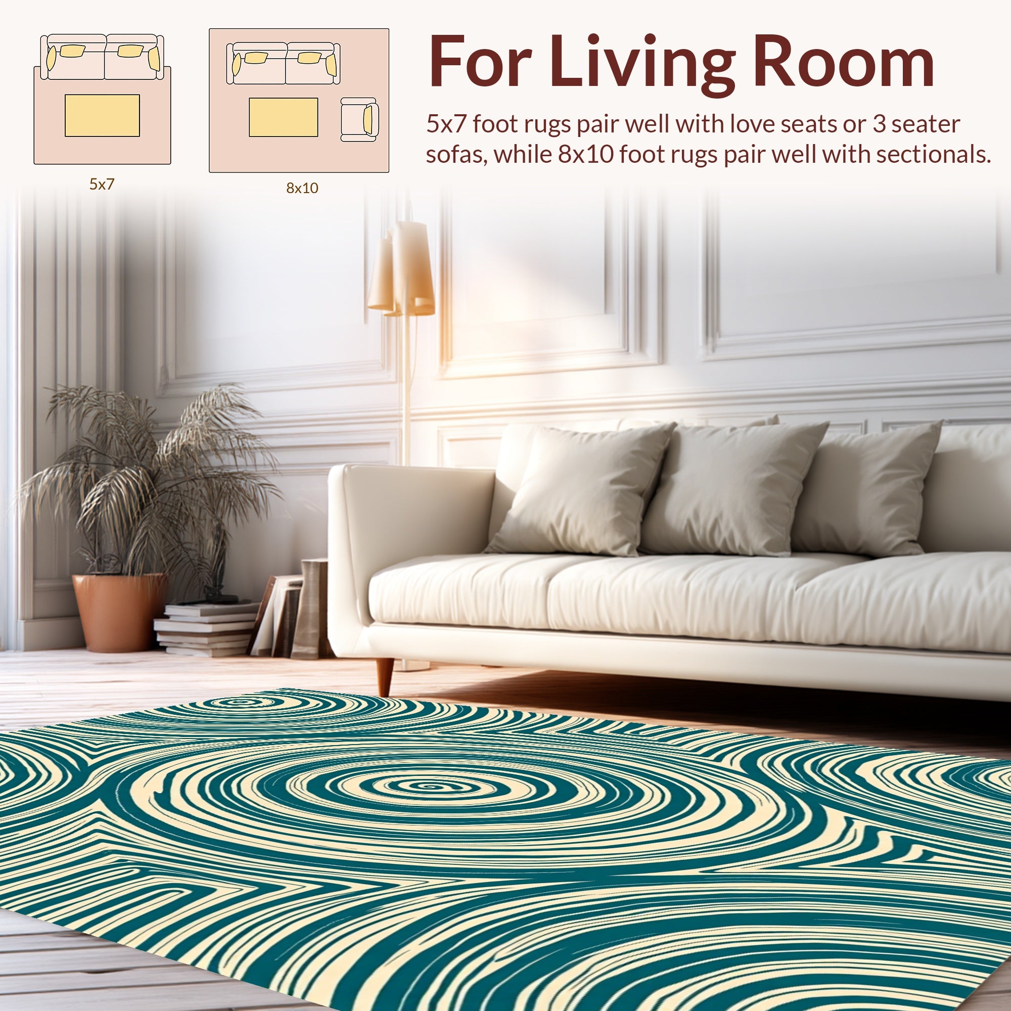 Swirling Teal Geometric Stripe Pattern Rug