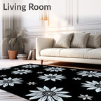 Black Pale Blue Floral Pattern Rug