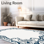 Elegant Dark Blue Art Nouveau Border Rug
