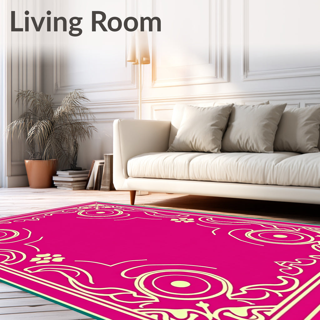 Vibrant Floral And Circular Border Design Rug
