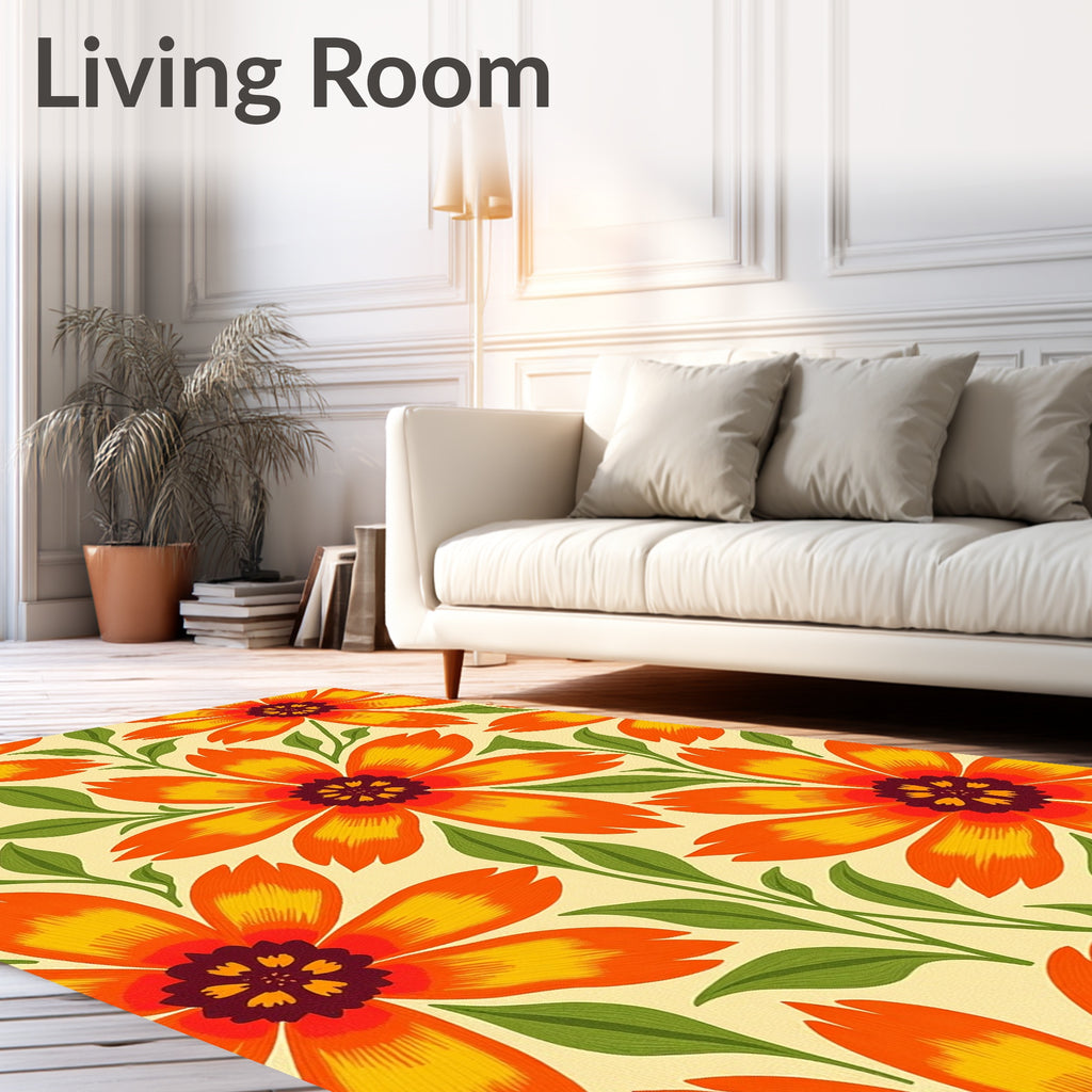 Retro Orange Yellow Floral Pattern Rug