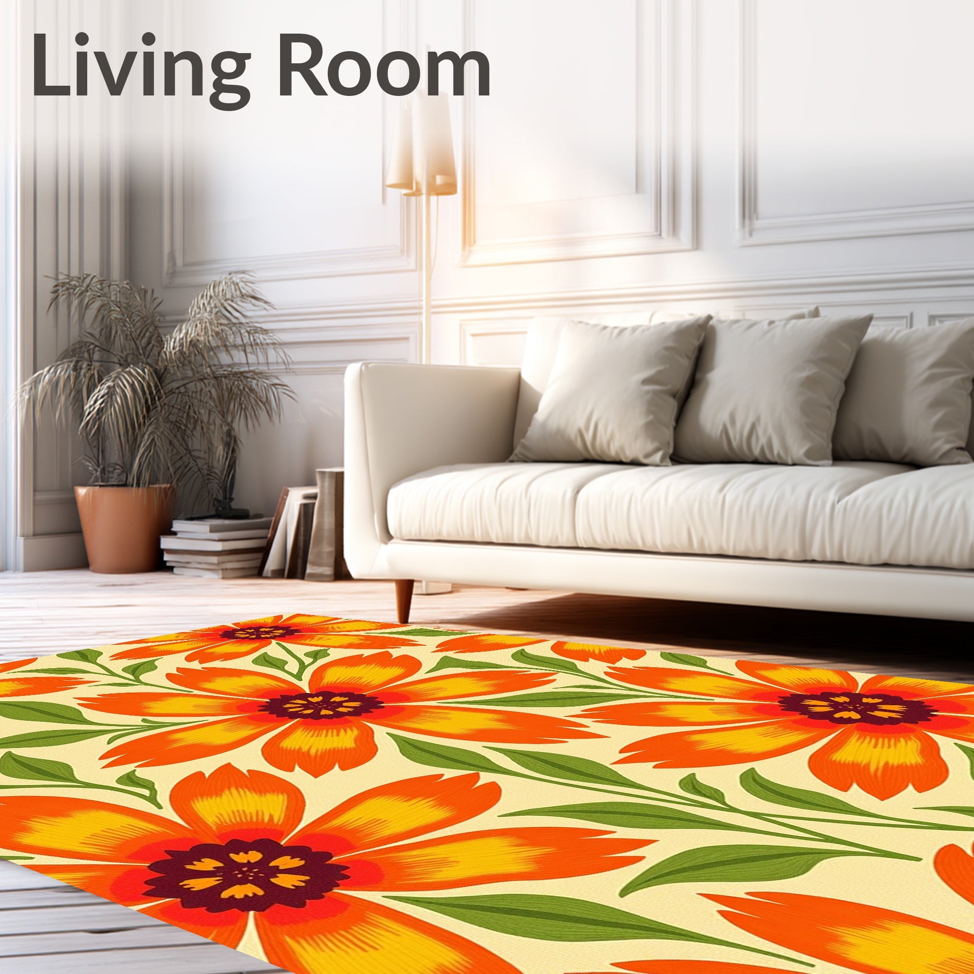 Retro Orange Yellow Floral Pattern Rug