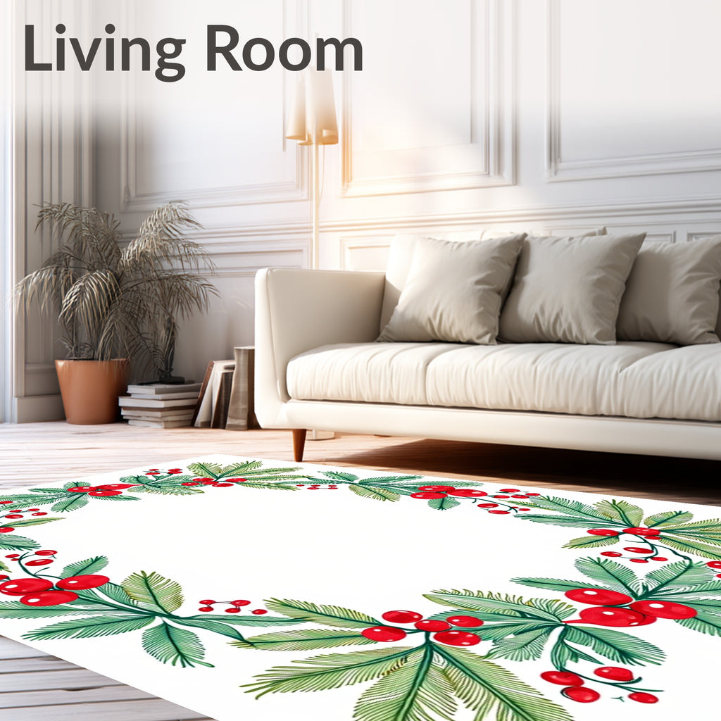 Festive Berry and Pine Leaf Border Rug