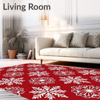 Red White Snowflake Pattern Rug