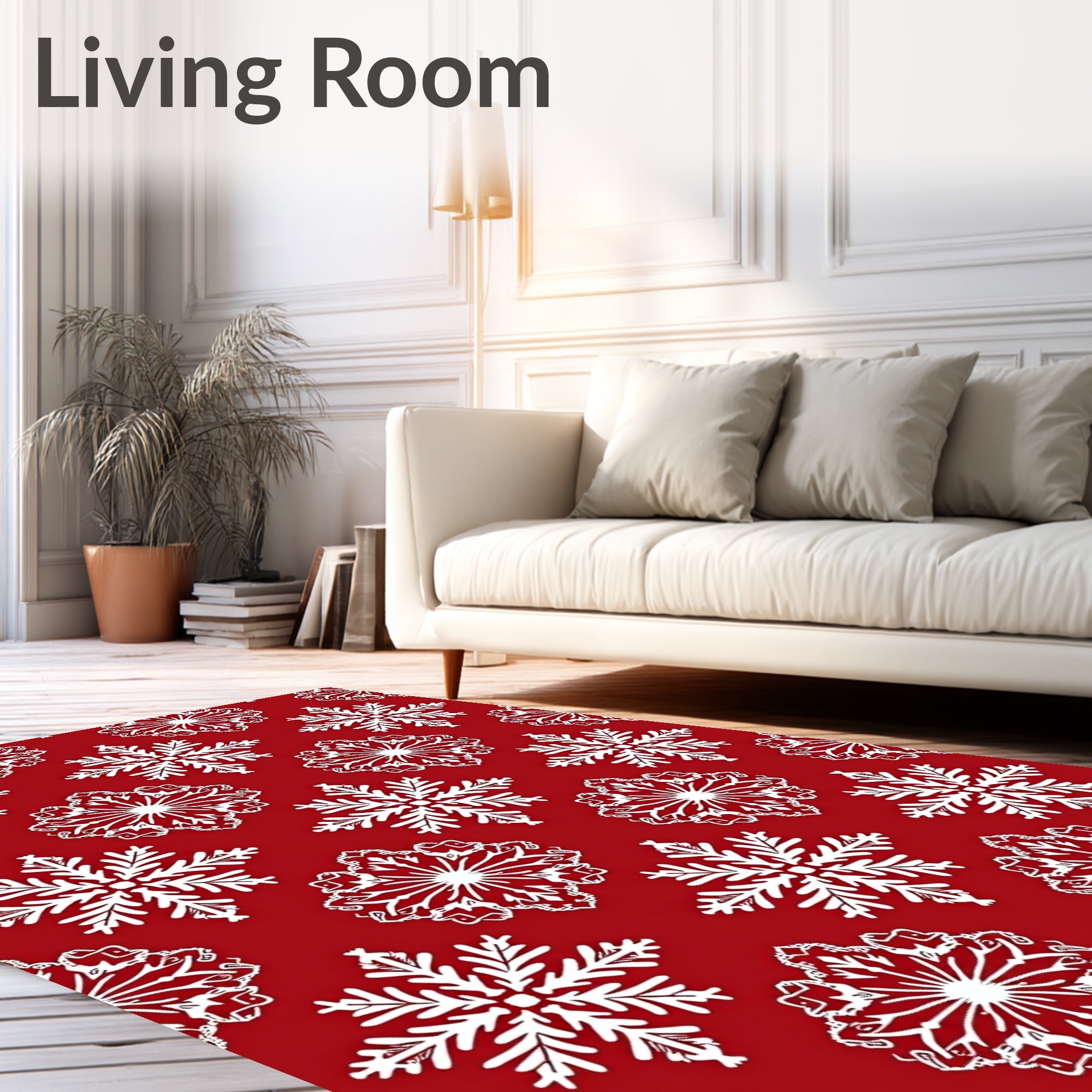 Red White Snowflake Pattern Rug