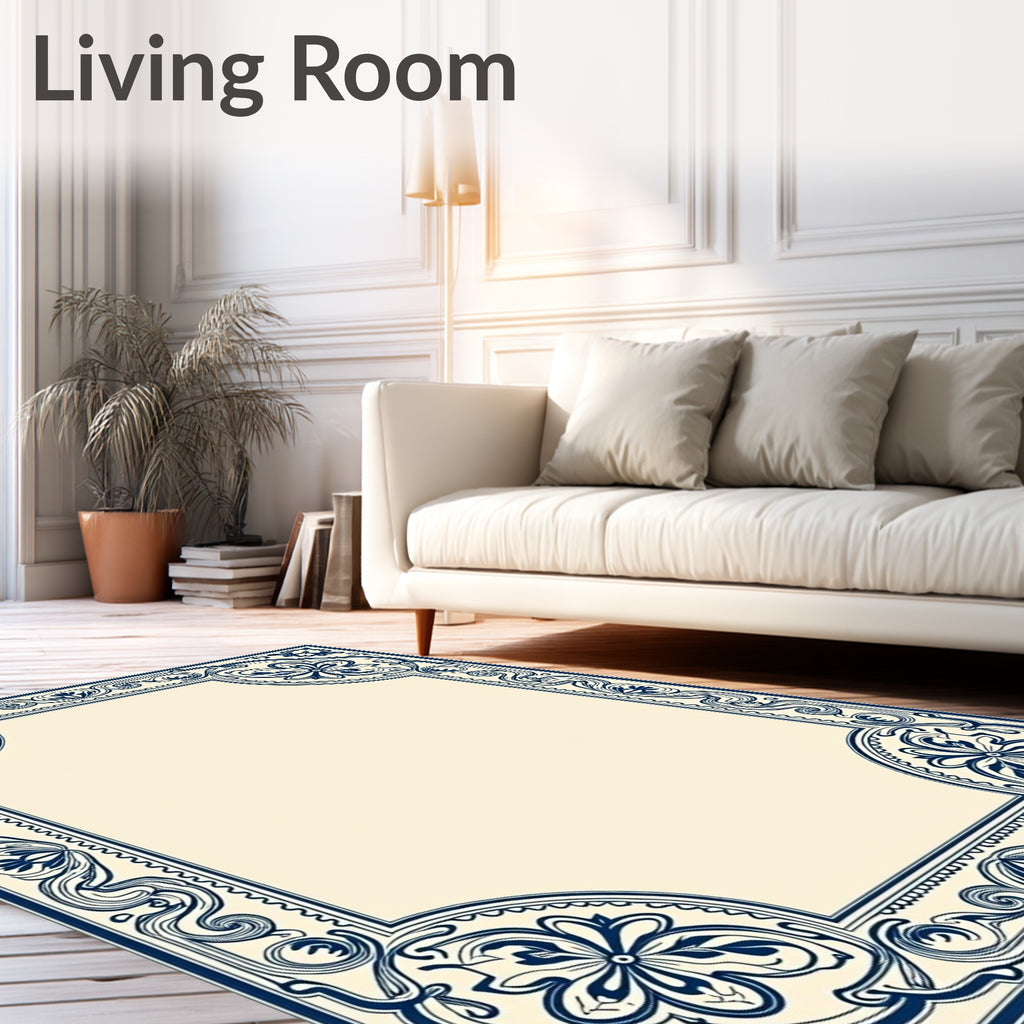 Chic Floral Swirls Blue Decorative Rug