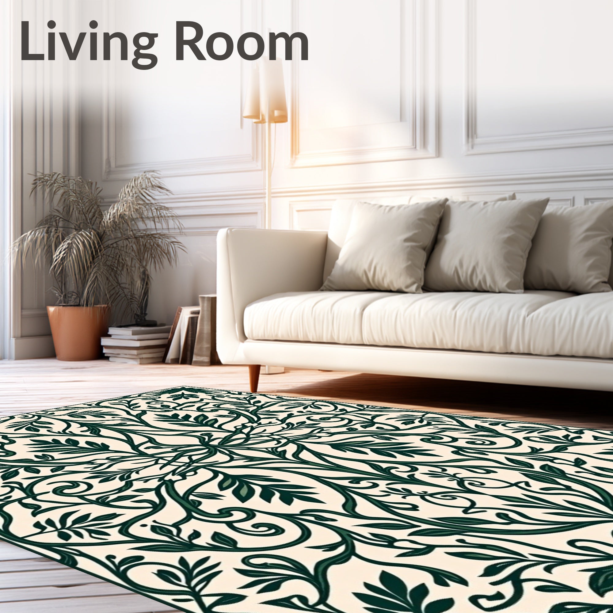 Elegant Dark Green Floral Vines Pattern Rug