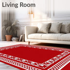 Ornate Red White Floral Border Design Rug