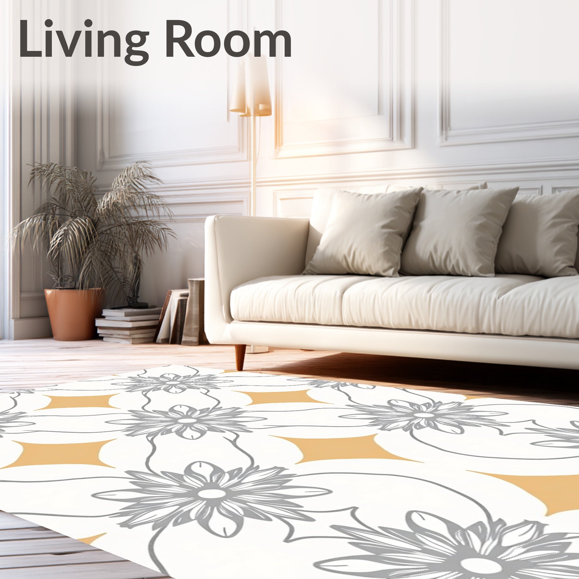 Grey Floral Diamond Pattern Rug