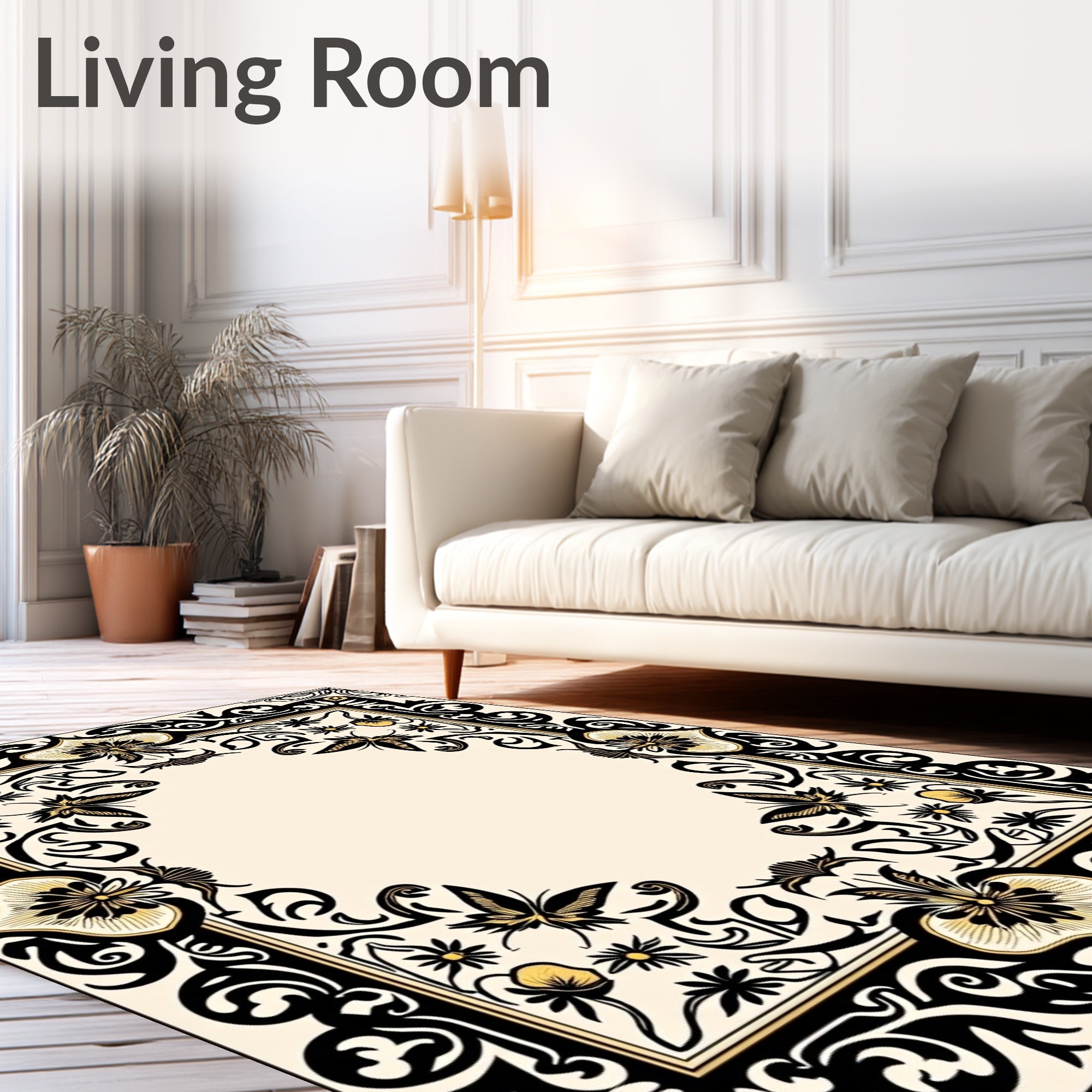 Ornate Butterfly Flower Frame Design Rug