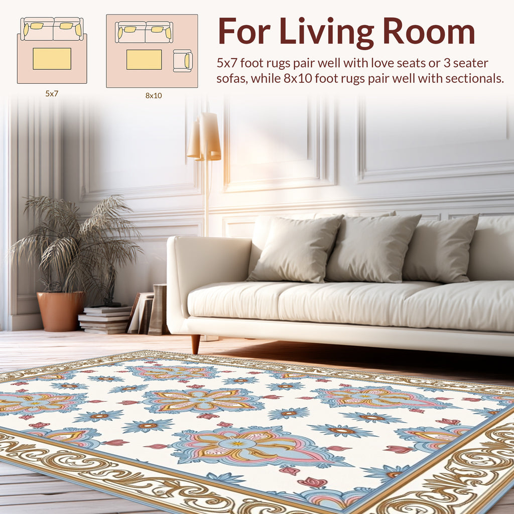 Floral Medallion Pattern Tile Rug