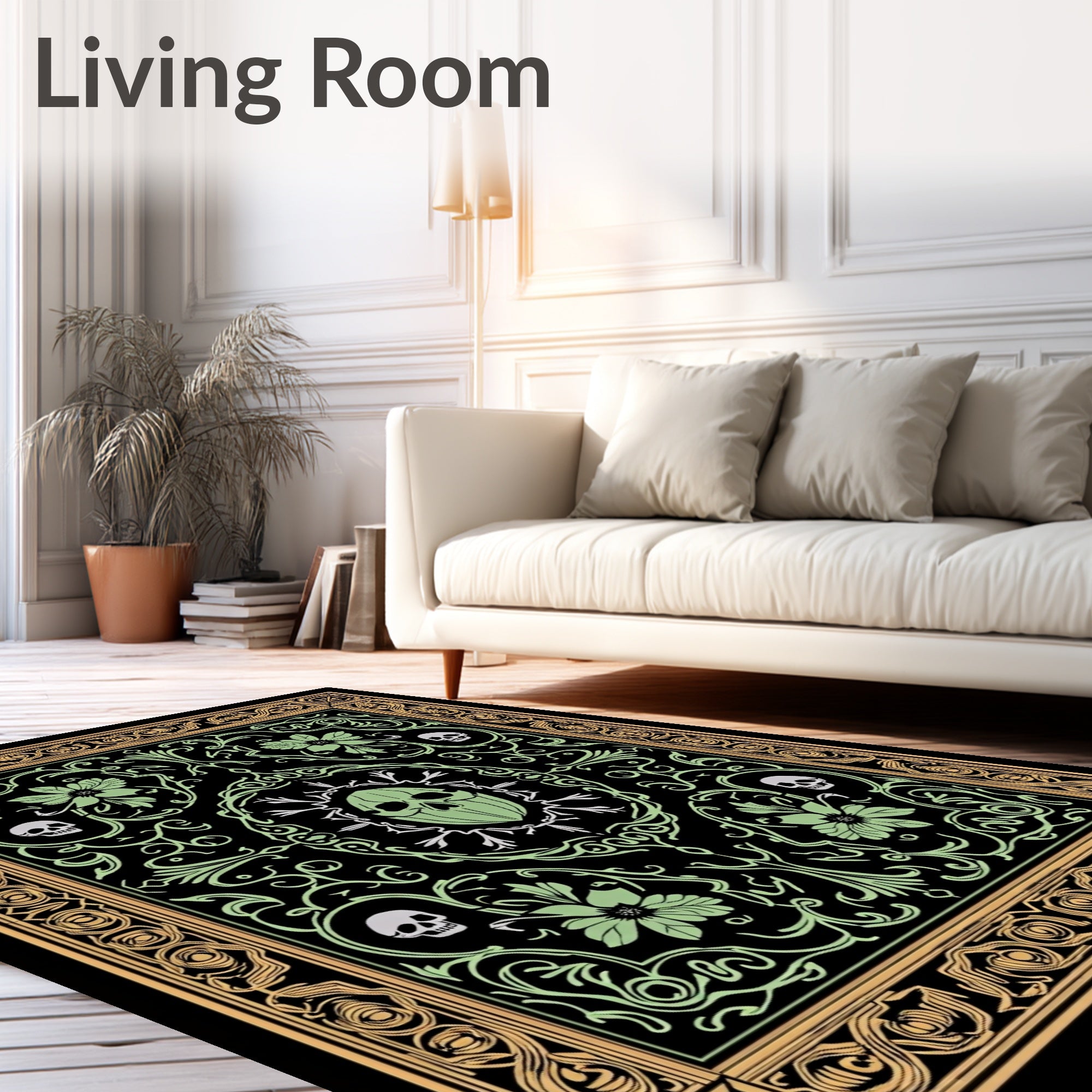 Gothic Skull Floral Border Rug