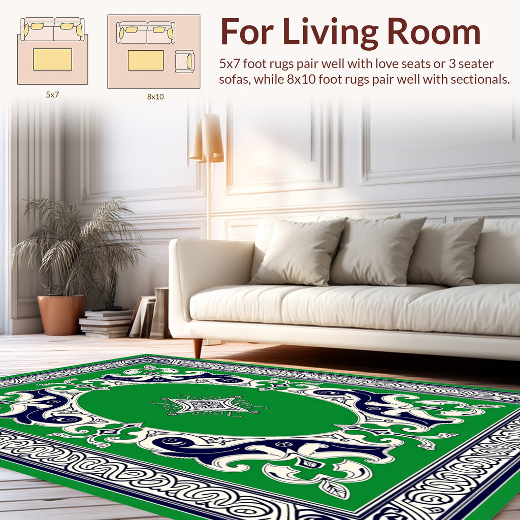Green Ivory Navy Elaborate Emblem Rug