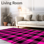 Bright Pink Black Plaid Checkered Rug