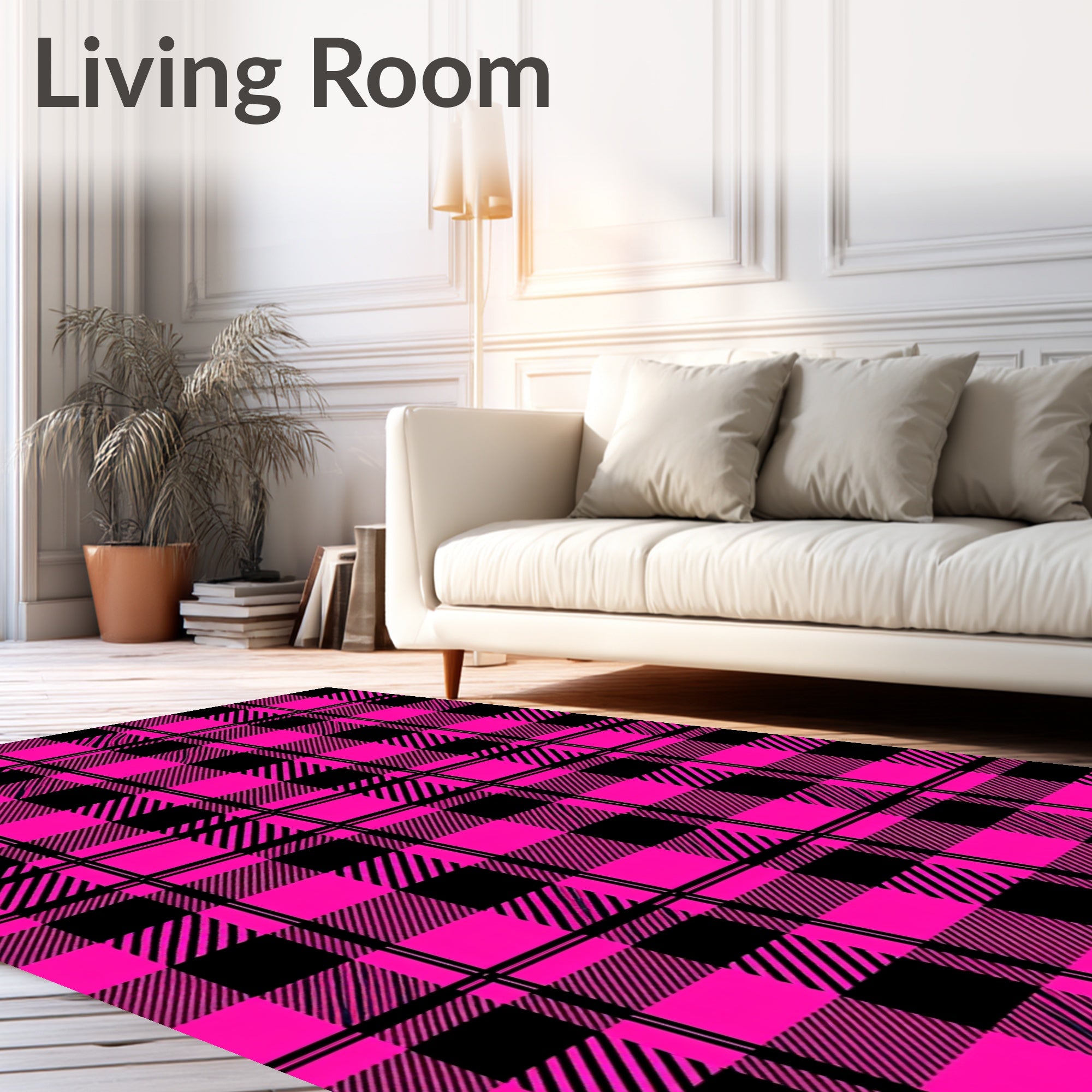 Bright Pink Black Plaid Checkered Rug