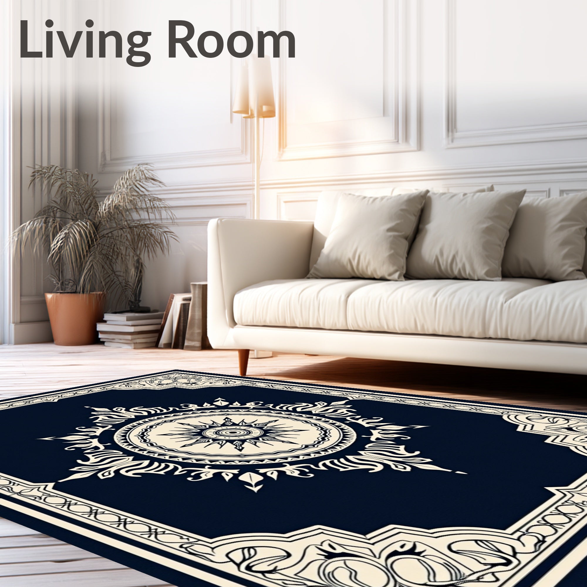 Elegant Cream Mandala Pattern Design Rug