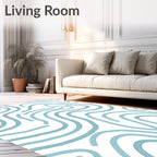 Abstract Blue Wavy Line Design Rug