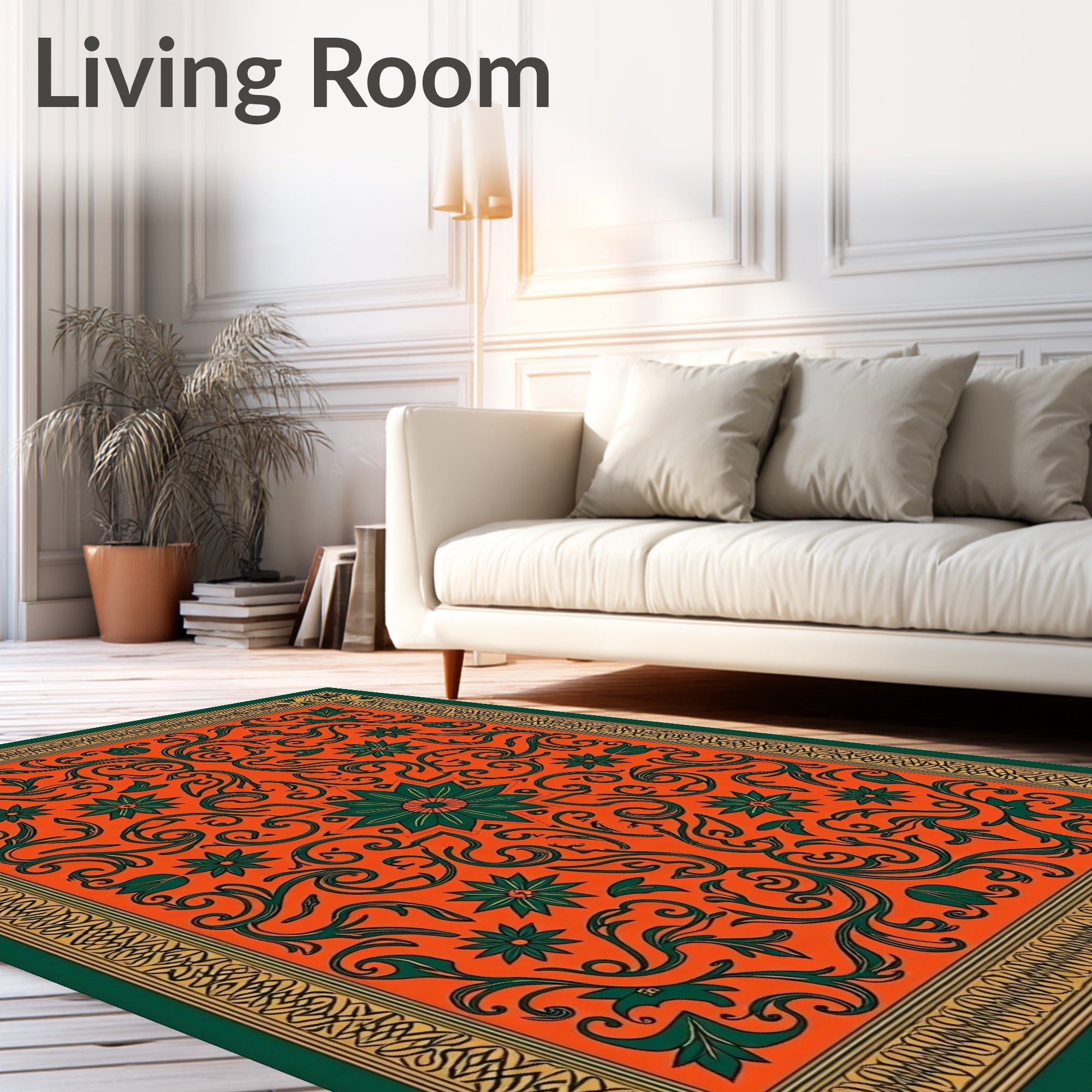 Ornate Floral Swirling Vine Pattern Rug