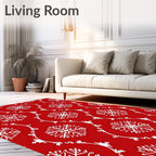 Red White Snowflake Damask Pattern Rug