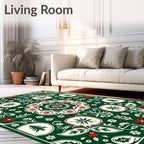 Forest Green Red Floral Medallion Rug