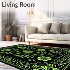 Neon Green Floral Botanical Frame Rug