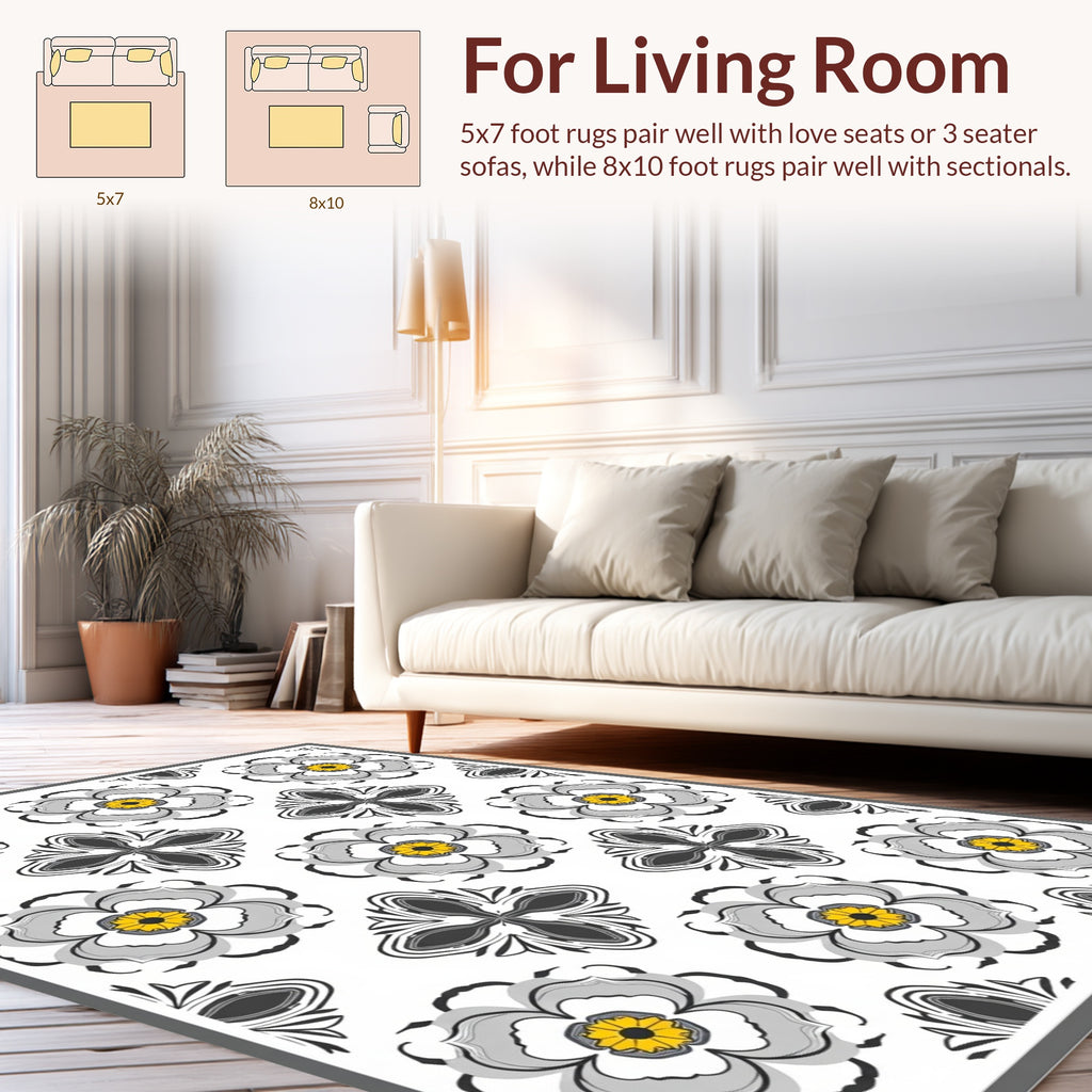 Floral Pattern With Yellow Accents Rug