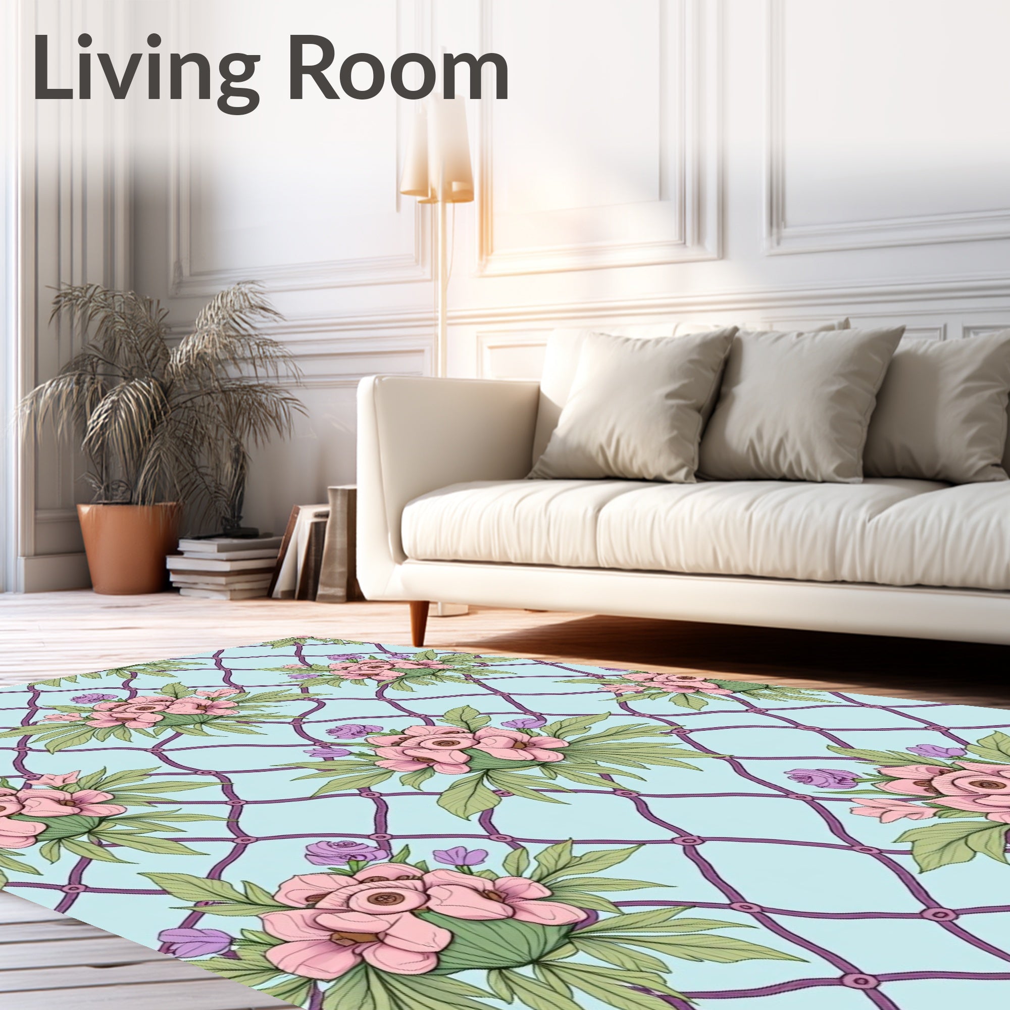 Floral Lattice Pattern With Pink Blooms Rug