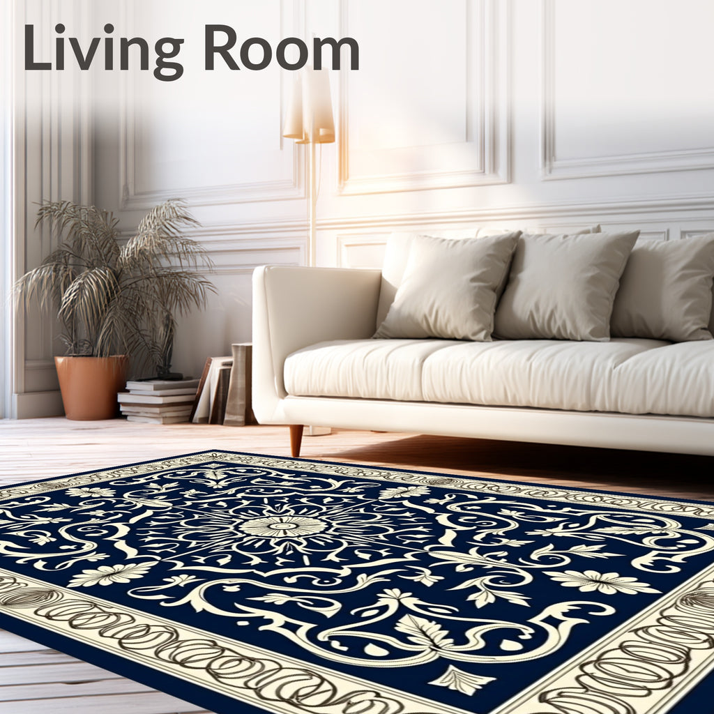 Elegant Ivory Floral Patterned Rug