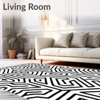 Black White Abstract Maze Pattern Rug