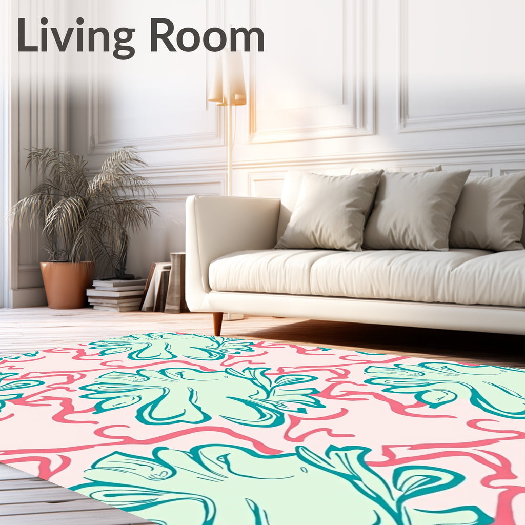 Abstract Coral And Leaf Motif Rug