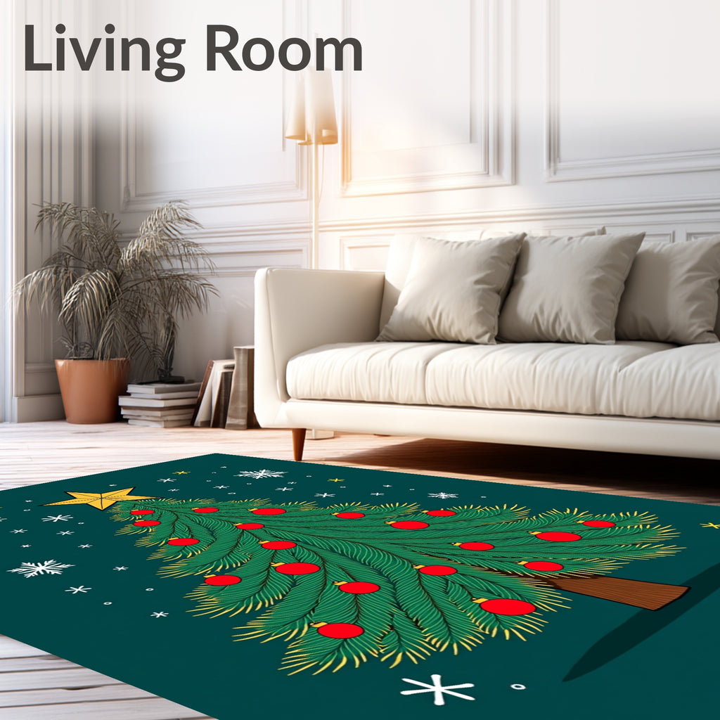 Festive Christmas Tree Star Ornaments Rug