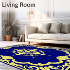 Royal Blue Gold Floral Medallion Rug