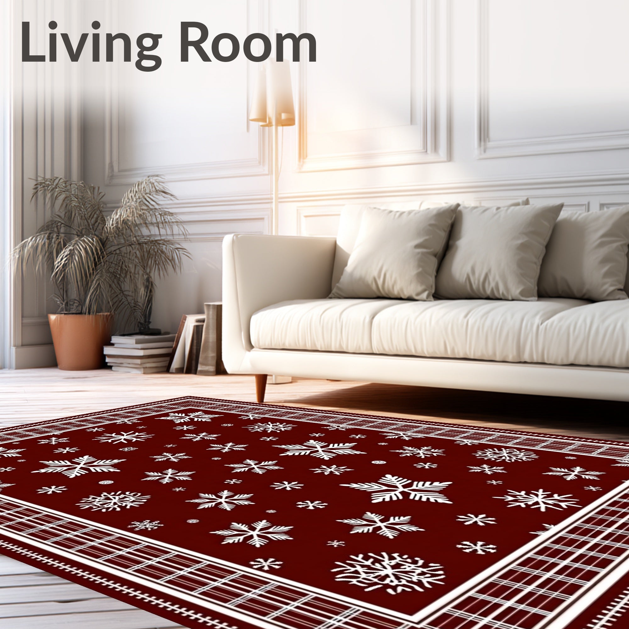 Winter Snowflakes Tartan Border Design Rug