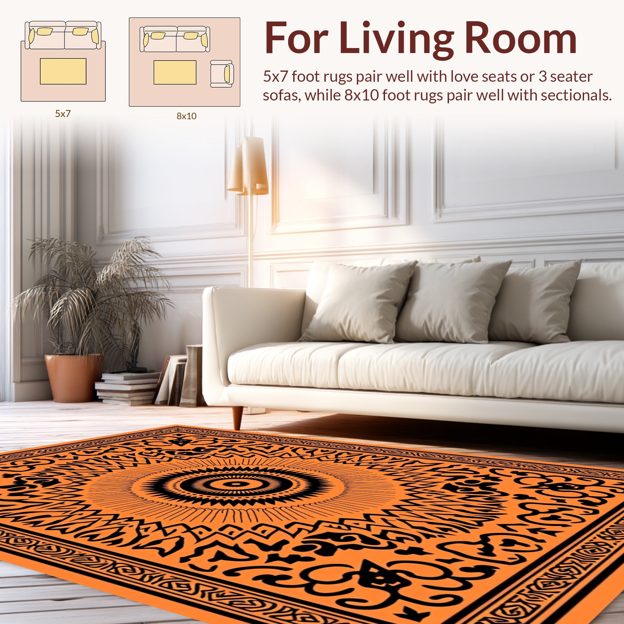 Bold Orange Black Sunburst Design Rug