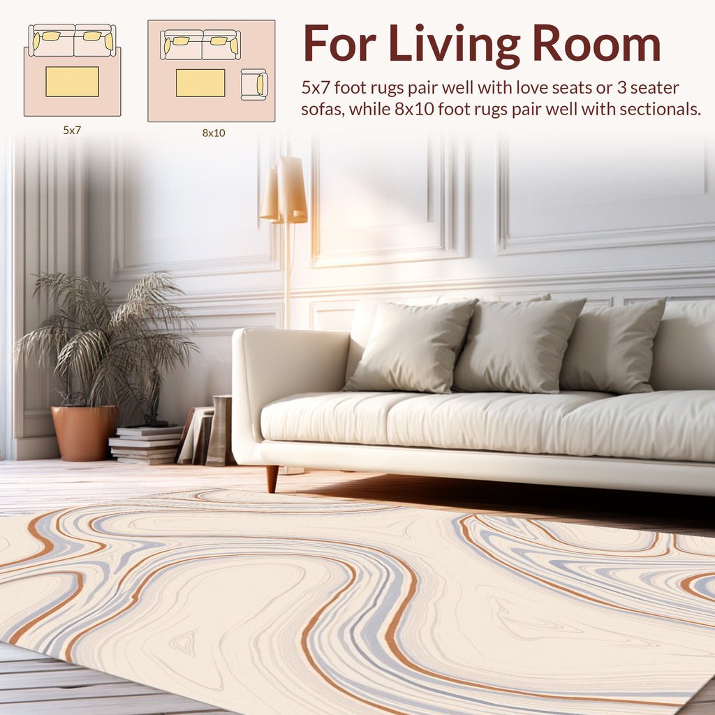 Abstract Swirls Ochre Blue Pattern Rug