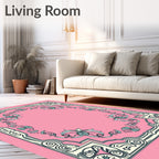 Antique Blush Floral Scrollwork Border Rug