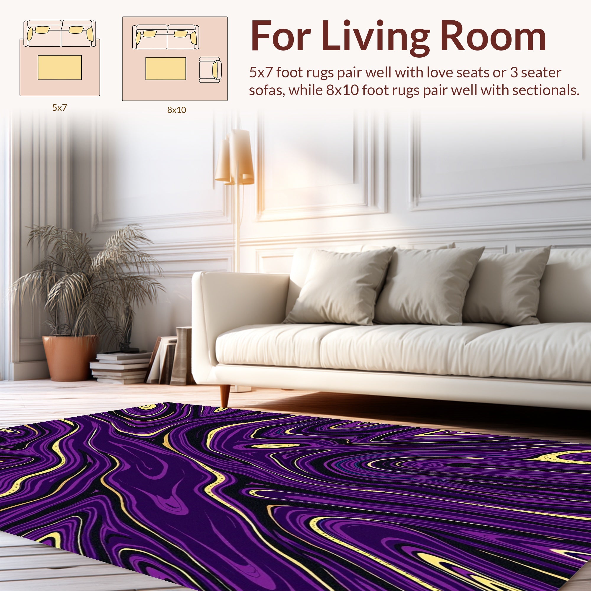 Purple Gold Flowing Abstract Pattern Rug