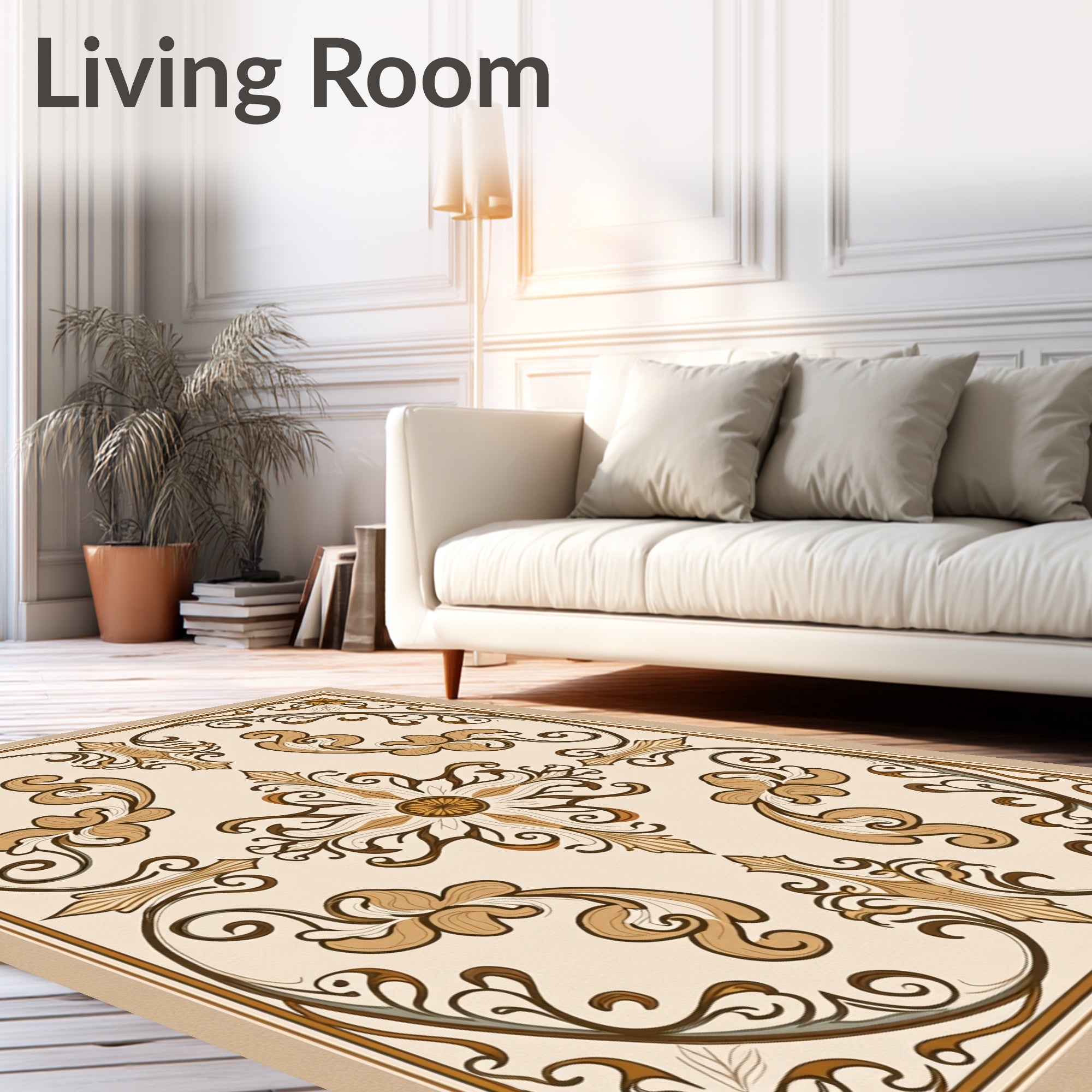 Elegant Floral Scrollwork Acanthus Leaves Rug