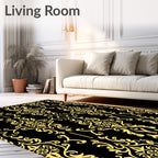 Black Gold Ornate Damask Pattern Rug