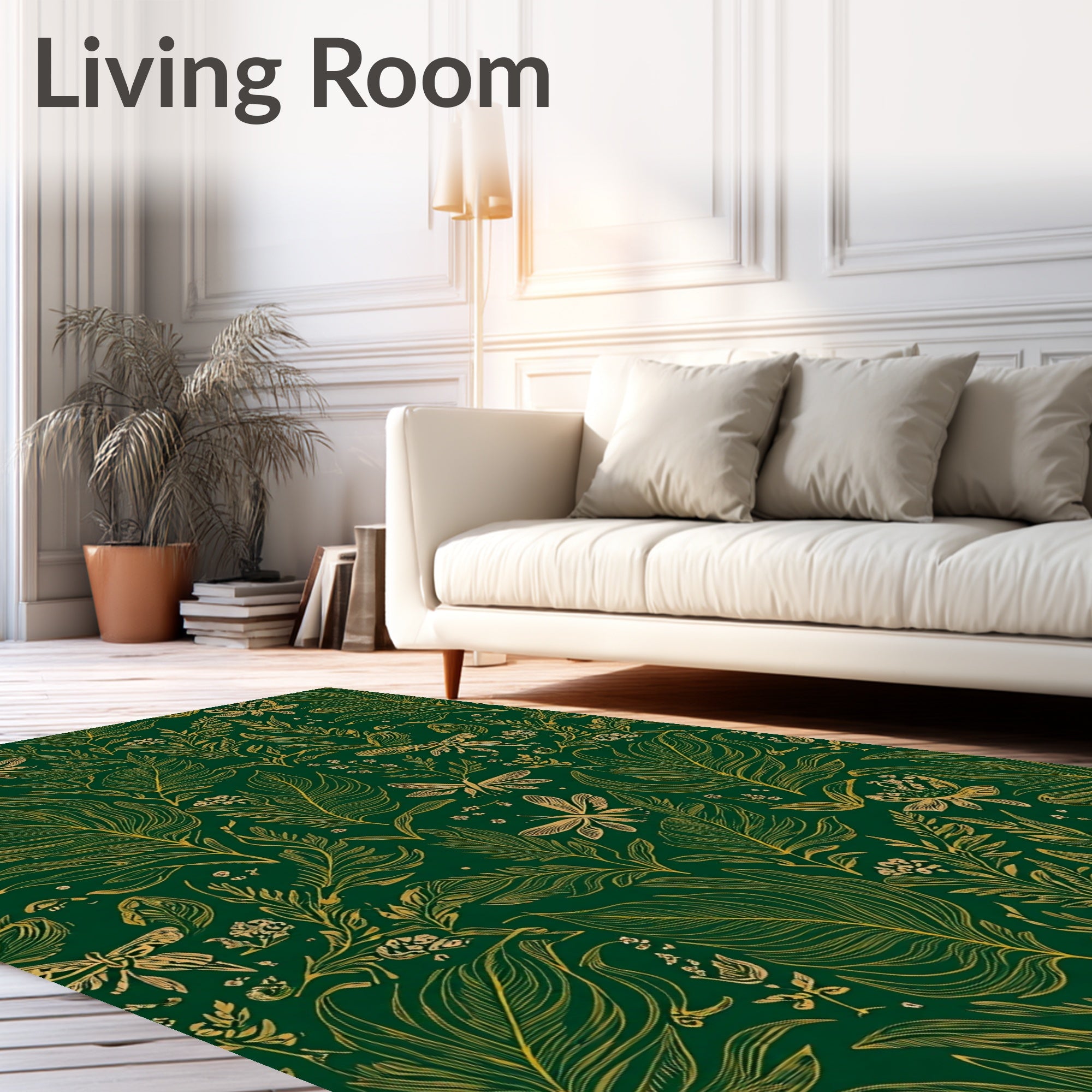 Golden Dragonfly Botanical Emerald Forest Rug