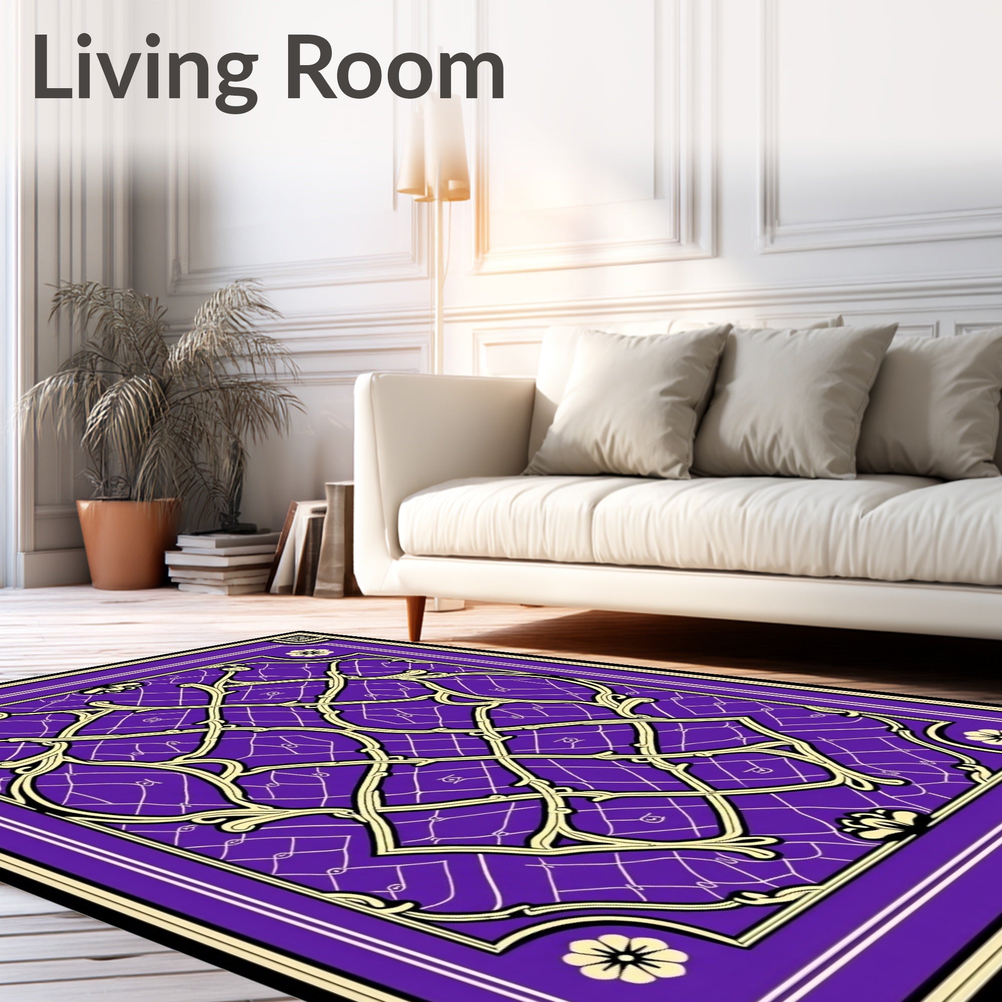 Intricate Purple Gold Lattice Design Rug
