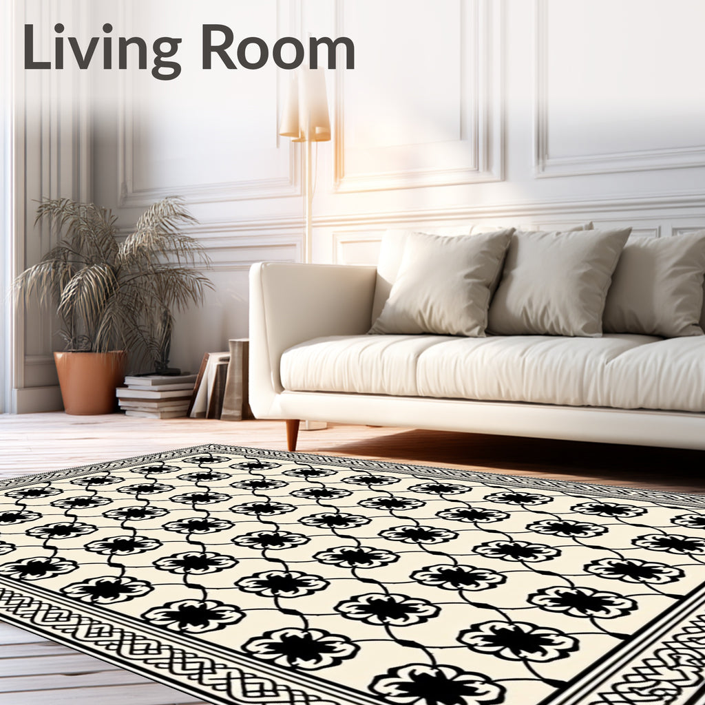 Stunning Black Cream Clover Pattern Rug