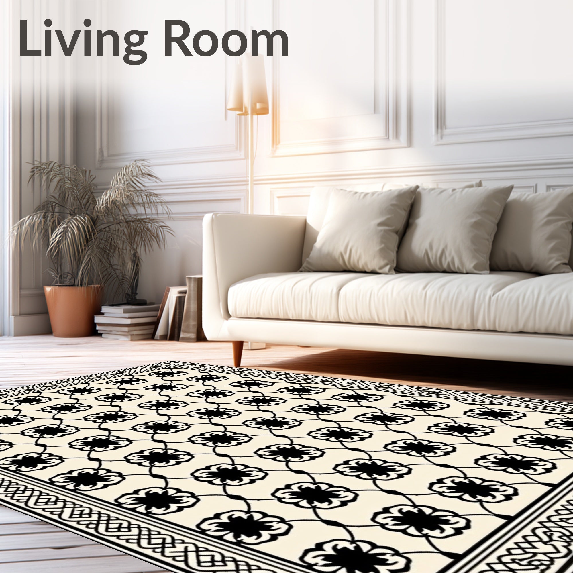 Stunning Black Cream Clover Pattern Rug